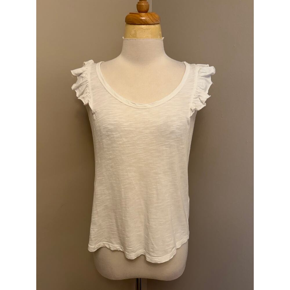 Pilcro x Anthropologie Yelena Ruffled Tank Top 100% Cotton White Sz Small